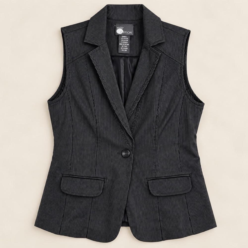 First Option Pinstripe Sleeveless Blazer Vest – Size Small